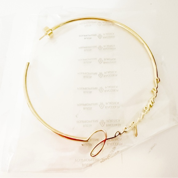 NEW Jacquemus Gold Cursive Script Logo Open Large Hoop Earrings $350 MSRP - Picture 12 of 12